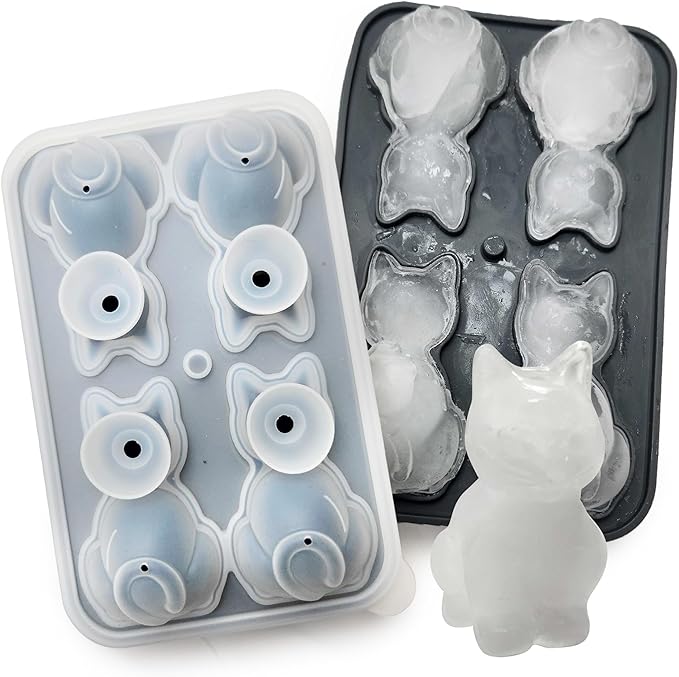 3D Cat Ice Cube Trays - Kitchen Discovery - Fun Cat Silicone Mold with Easy Fill Funnels – Each Makes 4 Jumbo Kitty Ice Cubes, Each About 2 x 3 Inches, Highly Detailed to Charm Cat Lovers - Set of 2 #24936