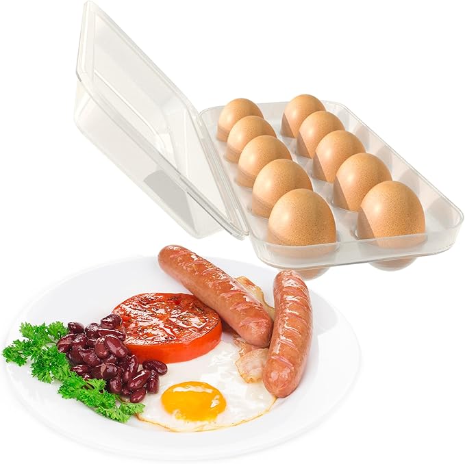 Egg Storage Container for Refrigerator–Kitchen Discovery–Stackable Clear Egg Container for Refrigerator Protects Against Breakage–Egg Holder for Camping, Hardboiled Egg Container Stores 10 Eggs
