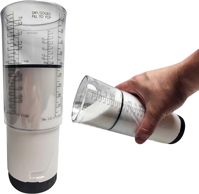 Adjustable Measuring Cup – Kitchen Discovery – 1/8 to 2 Cup Plunger Measuring Cup Ejects Sticky Ingredients Without Waste – Liquid Dry Measuring Cup for Flour, Shortening, Peanut Butter, Mayo #24913