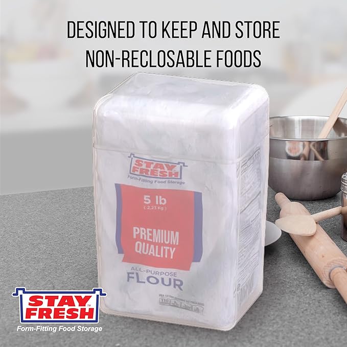Stay Fresh™ Clear Flour Storage Container - Plastic Container for Kitchen Pantry - Holds 5LB Bag of Flour - Large Form Fitting Food Keeper  #7054 AM