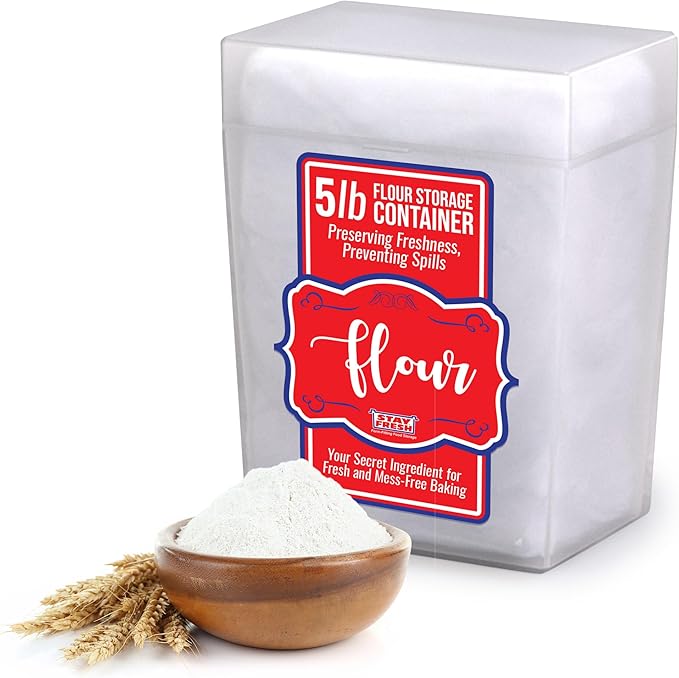 Stay Fresh™ Clear Flour Storage Container - Plastic Container for Kitchen Pantry - Holds 5LB Bag of Flour - Large Form Fitting Food Keeper #7054 AM