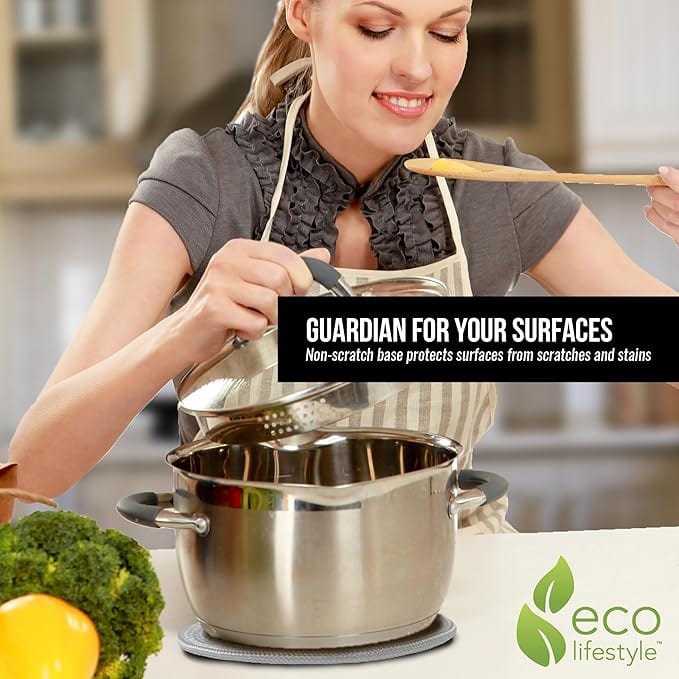 8 Inch Woven Bamboo Trivets – Eco Lifestyle – Set of 3 Round Placemats for Hot Pots and Pans Made from Sustainable Bamboo Fibers – Woven Trivets for Hot Dishes - Light Gray  #33358