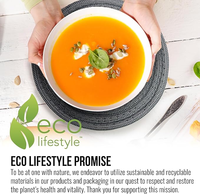 8 Inch Woven Bamboo Trivets – Eco Lifestyle – Set of 3 Round Placemats for Hot Pots and Pans Made from Sustainable Bamboo Fibers – Woven Trivets for Hot Dishes - Charcoal Gray  #33359