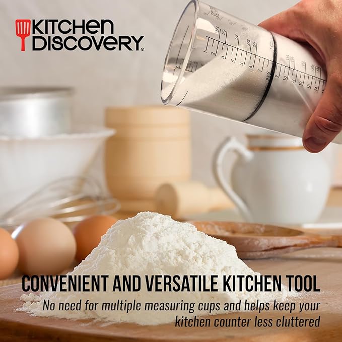 Adjustable Measuring Cup – Kitchen Discovery – 1/8 to 2 Cup Plunger Measuring Cup Ejects Sticky Ingredients Without Waste – Liquid Dry Measuring Cup for Flour, Shortening, Peanut Butter, Mayo  #24913