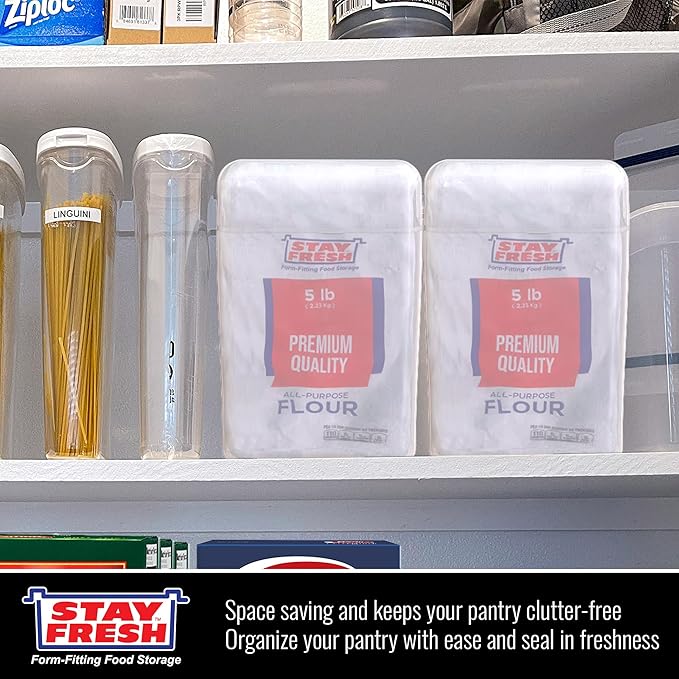 Stay Fresh™ Clear Flour Storage Container - Plastic Container for Kitchen Pantry - Holds 5LB Bag of Flour - Large Form Fitting Food Keeper  #7054 AM