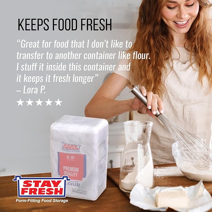 Stay Fresh™ Clear Flour Storage Container - Plastic Container for Kitchen Pantry - Holds 5LB Bag of Flour - Large Form Fitting Food Keeper  #7054 AM