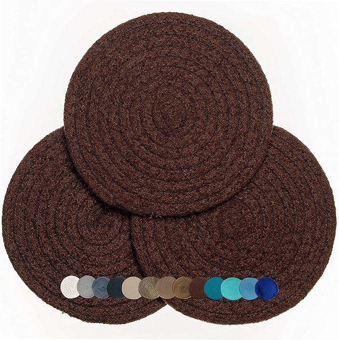 Trivets for Hot Pots and Pans - Kitchen Discovery 8" Chenille Trivets - Set of 3 Large Woven Pot Pads for Serving Hot or Cold Dishes and Protecting Your Table, Countertop or Island, Brown #33158