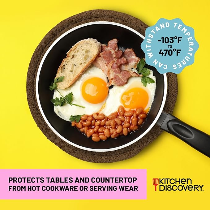 Trivets for Hot Pots and Pans - Kitchen Discovery 8" Chenille Trivets - Set of 3 Large Woven Hot Pan Holders. Decorative Dining Table Accessories Protect Table, Countertop, or Island, Mocha  #33207