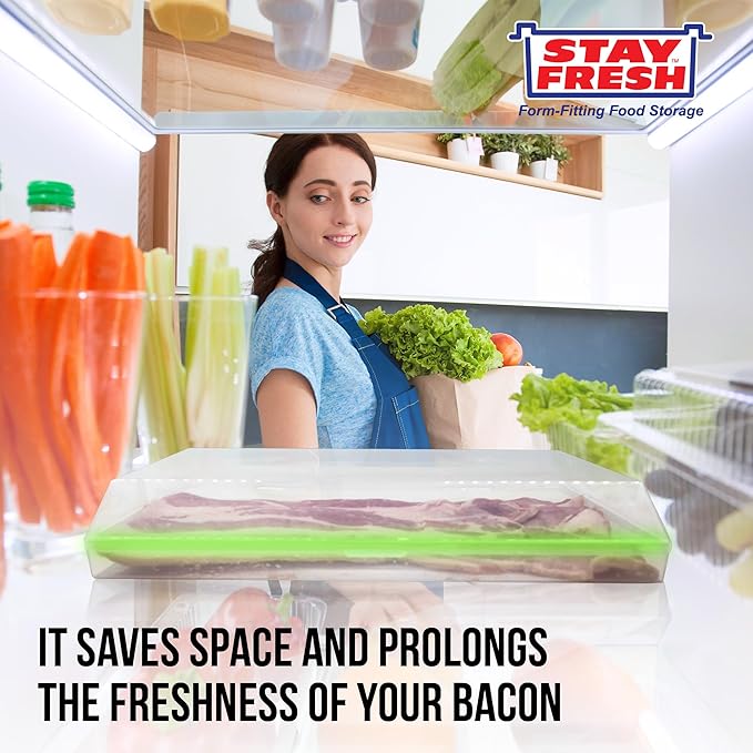 Stay Fresh™ Bacon Keeper - 1lb Plastic Bacon Container for Refrigerator Preserves Freshness and Prevents Spoilage – No Mess Bacon Storage Replaces Greasy Packaging  #36421