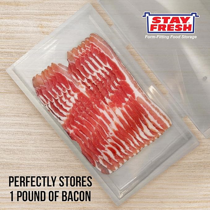 Stay Fresh™ Bacon Keeper - 1lb Plastic Bacon Container for Refrigerator Preserves Freshness and Prevents Spoilage – No Mess Bacon Storage Replaces Greasy Packaging  #36421