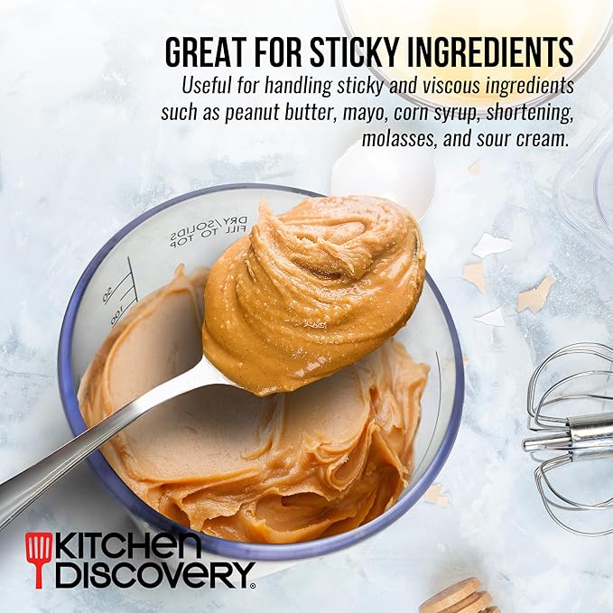 Adjustable Measuring Cup – Kitchen Discovery – 1/8 to 2 Cup Plunger Measuring Cup Ejects Sticky Ingredients Without Waste – Liquid Dry Measuring Cup for Flour, Shortening, Peanut Butter, Mayo  #24913