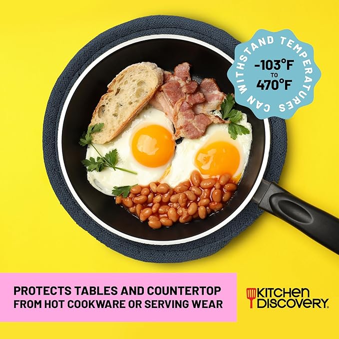 Trivets for Hot Pots and Pans - Kitchen Discovery 8" Chenille Trivets - Set of 3 Large Woven Hot Pan Holders. Decorative Dining Table Accessories Protect Table, Countertop, or Island, Charcoal Gray#  33195