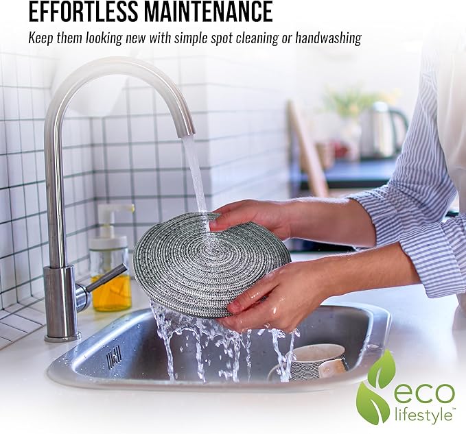 Recycled Woven Trivets – Eco Lifestyle – Set of 3 Round Placemats in 6, 8, and 10 Inch Sizes for Hot Pots and Pans Made Completely from Recycled Materials – Woven Trivets for Hot Dishes - Charcoal Gray #33365