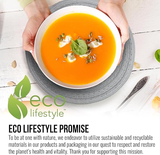 8 Inch Woven Bamboo Trivets – Eco Lifestyle – Set of 3 Round Placemats for Hot Pots and Pans Made from Sustainable Bamboo Fibers – Woven Trivets for Hot Dishes - Light Gray  #33358