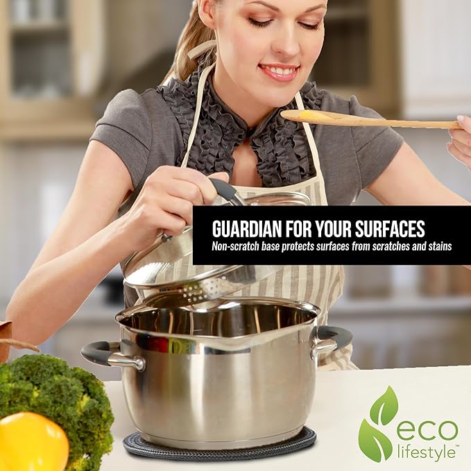 8 Inch Woven Bamboo Trivets – Eco Lifestyle – Set of 3 Round Placemats for Hot Pots and Pans Made from Sustainable Bamboo Fibers – Woven Trivets for Hot Dishes - Charcoal Gray  #33359