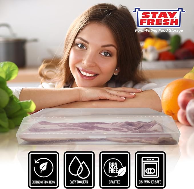 Stay Fresh™ Bacon Keeper - 1lb Plastic Bacon Container for Refrigerator Preserves Freshness and Prevents Spoilage – No Mess Bacon Storage Replaces Greasy Packaging  #36421