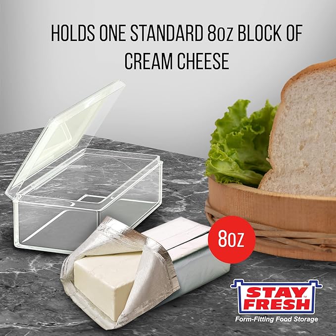 Stay Fresh™ Cream Cheese Container for Fridge - Clear Plastic Cream Cheese Storage Holder, Dishwasher Safe, BPA Free. #7034