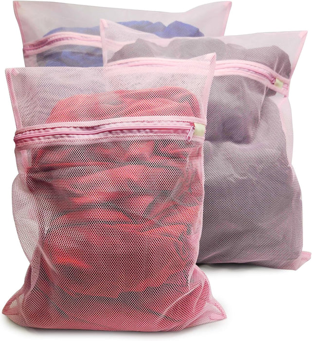 Kitchen Discovery Mesh Laundry Bags – Set of 3 Extra Large, Large and Medium Washer Bags for Protecting Delicates from Damage – Pink Mesh Bags, Bra Bags for Laundry, Sock Bag for Washing Machine, Travel Laundry Bags #32039