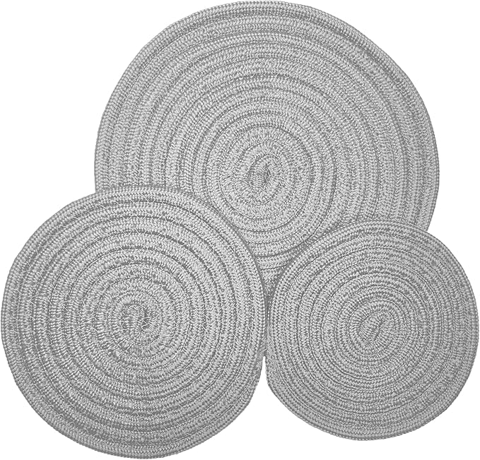 Recycled Woven Trivets – Eco Lifestyle – Set of 3 Round Placemats in 6, 8, and 10 Inch Sizes for Hot Pots and Pans Made Completely from Recycled Materials – Woven Trivets for Hot Dishes - Light Gray #33366
