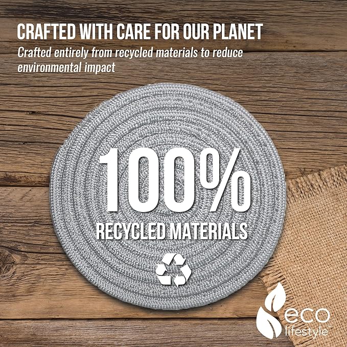 8 Inch Recycled Woven Trivets – Eco Lifestyle – Set of 3 Placemats for Hot Pots and Pans Made Completely from Recycled Materials – Woven Trivets for Hot Dishes - Light Gray   #33360