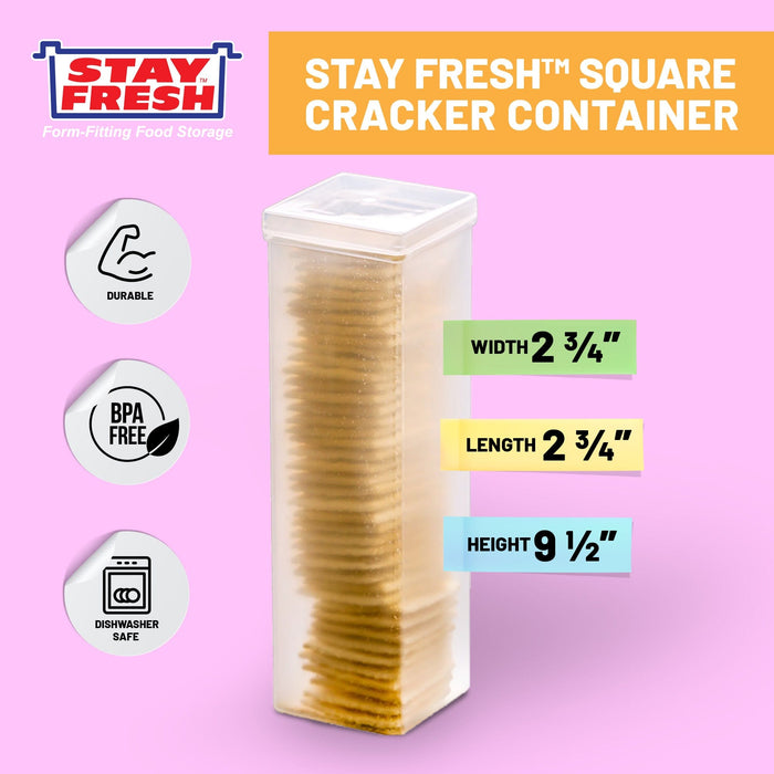 Stay Fresh™ Square Cracker Container – Sturdy, Crushproof Holder for Saltines and Crackers – Keeps Your Favorite Crackers Crisp and Flavorful  #7138