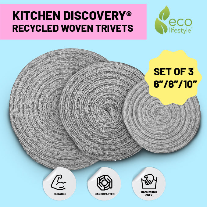 Recycled Material Trivets Set of 3 - Light Gray 6"/8"/10"  #33366
