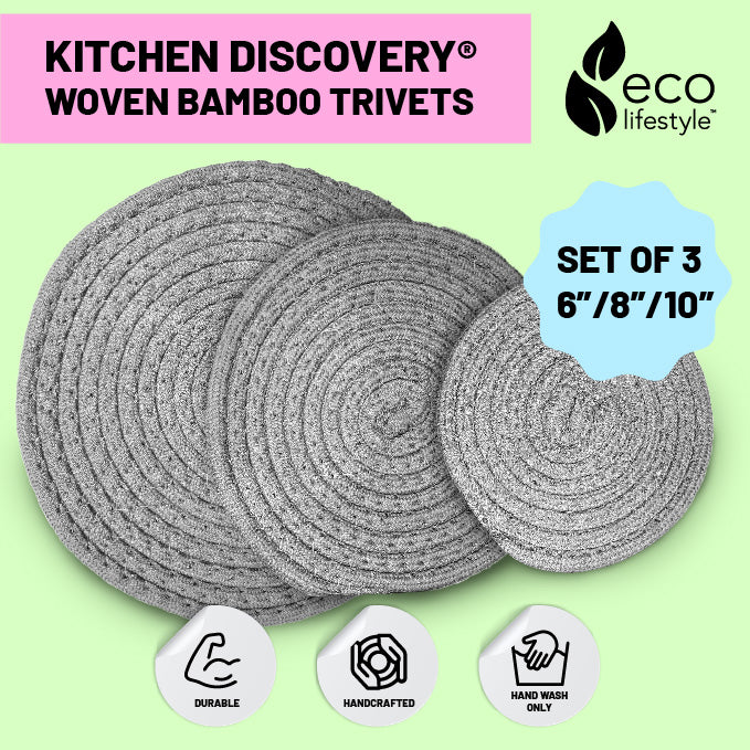 100% Bamboo Trivets set of 3 - Light Gray 6"/8"/10"  #33363