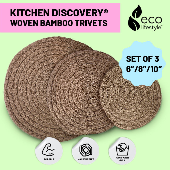 100% Bamboo Trivets set 3 - Camel 6"/8"/10"  #33364