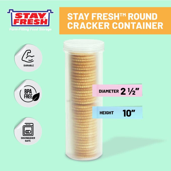 Stay Fresh™ Round Cracker Container - Sturdy, Crushproof Holder for Saltines and Crackers - Keeps Your Favorite Crackers Crisp and Flavorful  #7106