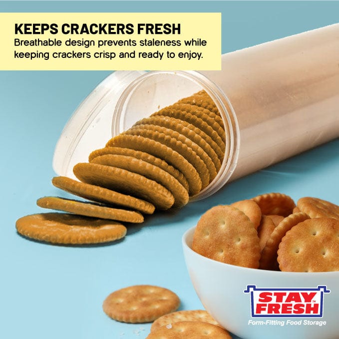 Stay Fresh™ Round Cracker Container - Sturdy, Crushproof Holder for Saltines and Crackers - Keeps Your Favorite Crackers Crisp and Flavorful  #7106