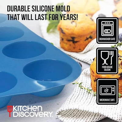 Kitchen Discovery Silicone Mini Muffin Pan Bakes 24 Adorable Mini Cupcakes or Muffins without Sticking – Mini Silicone Molds Release with a Press, Easy to Clean