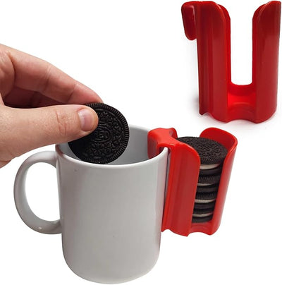 Kitchen Discovery Cup Cookie Holder Cookie Holder for Cup Hooks to Mugs and Milk Glasses to Keep Cookies and Biscuits in Dunking Reach – Cookies Holder, Tea Bag Caddy in Bright Plastic