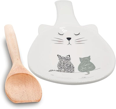 Cute Cat Spoon Rest – Adds Purr-sonality to Your Kitchen with Charming Kitty Art – Unique Ceramic Spoon Holder for Anyone Who Loves Cat Kitchen Accessories