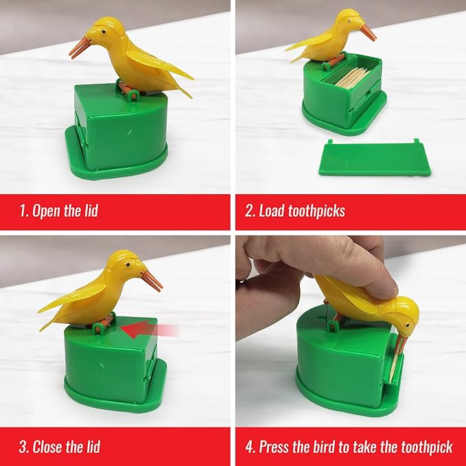 Kitchen Discovery Bird Toothpick Dispenser – Toothpick Holder and Dispenser Bird Uses Its Beak to Pluck out a Pick – Cute Toothpick Dispenser Bird is Fun to Use