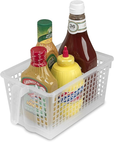 Handy Basket – Kitchen Discovery – Kitchen Pantry Organizers and Storage - Plastic Organizer Bins with Handles in Large Size for Chip Bags, Cake Mixes, Pasta, and Condiments