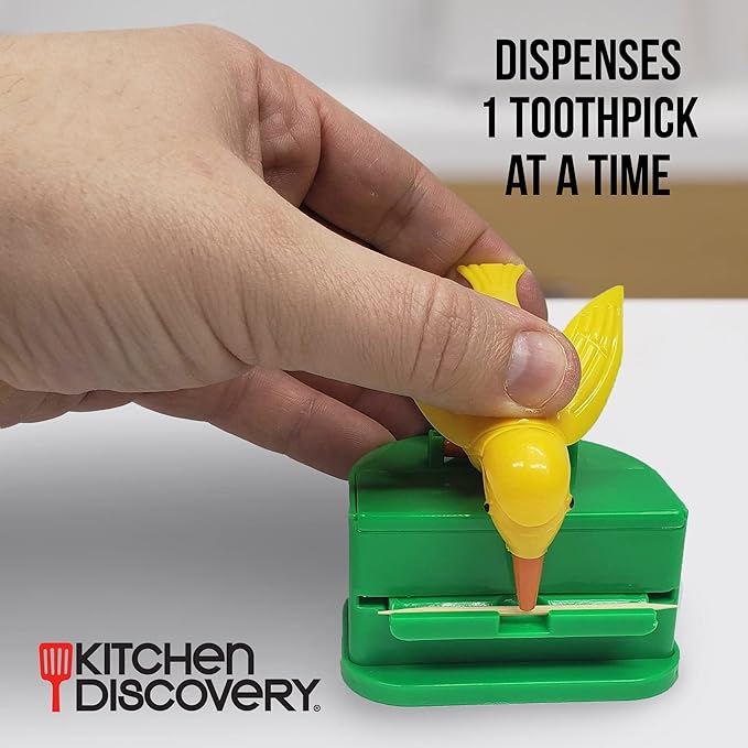 Kitchen Discovery Bird Toothpick Dispenser – Toothpick Holder and Dispenser Bird Uses Its Beak to Pluck out a Pick – Cute Toothpick Dispenser Bird is Fun to Use