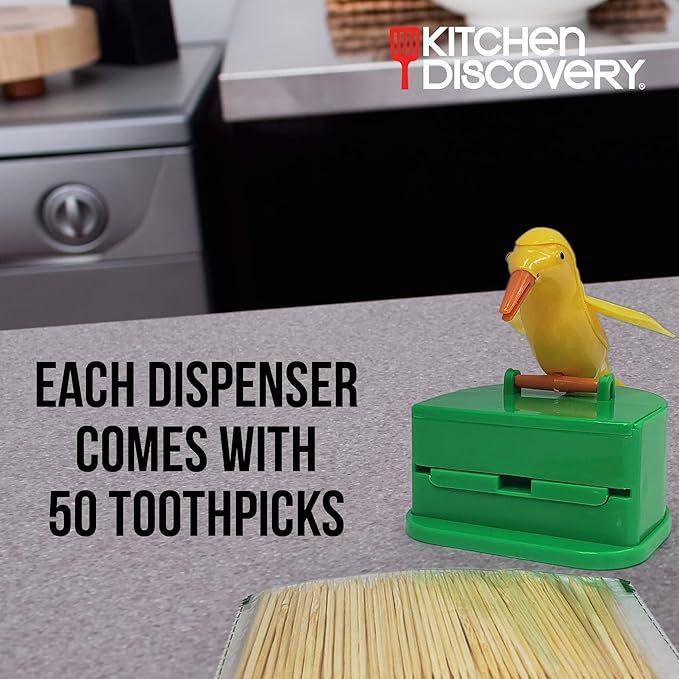 Kitchen Discovery Bird Toothpick Dispenser – Toothpick Holder and Dispenser Bird Uses Its Beak to Pluck out a Pick – Cute Toothpick Dispenser Bird is Fun to Use