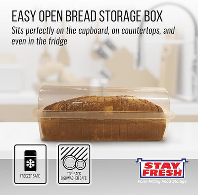 Plastic Bread Box Container - Kitchen Discovery - Bread Box Plastic Storage - Plastic Bread Holder for Keeping Flavor and Freshness - Preserve Bread Up To 5 Days