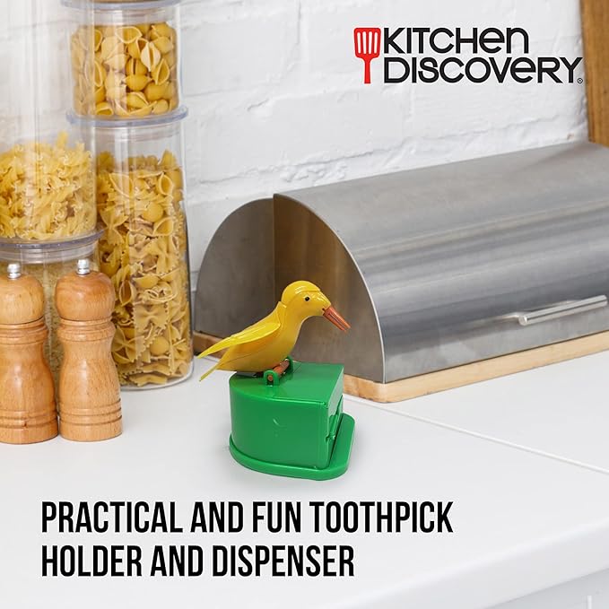 Kitchen Discovery Bird Toothpick Dispenser – Toothpick Holder and Dispenser Bird Uses Its Beak to Pluck out a Pick – Cute Toothpick Dispenser Bird is Fun to Use