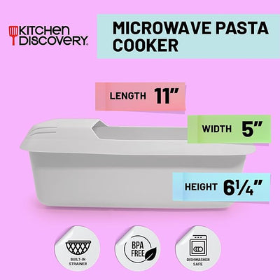 Microwave Pasta Cooker- No Waiting, No Mess, No Stick Microwave Pasta Cooker with Strainer Lid Ready In As Little As 10 Minutes for up to 4 Servings- Microwave Spaghetti and Noodle Cooker