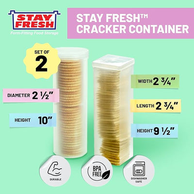 Cracker Containers Set of 2 – Kitchen Discovery – Round and Square Cracker Keeper Storage Containers - No - Crush Saltine Cracker Container and Cookie Keeper Retain Just - Opened Crispness and Flavor