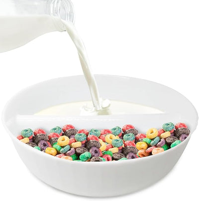 Kitchen Discovery Anti Soggy Cereal Bowls - Divided Bowl Separates Milk from Cereal for Crunchy Goodness – Cereal Cup with Milk Separator, Plastic Chip and Dip Bowl, Server for Chips/Salsa