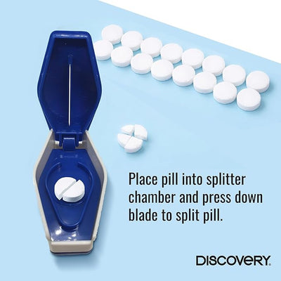 Portable Pill Splitter and Crusher – All in One Pill Cutter and Grinder Splits Tablets with a Press and Pulverizes Pills with a Twist