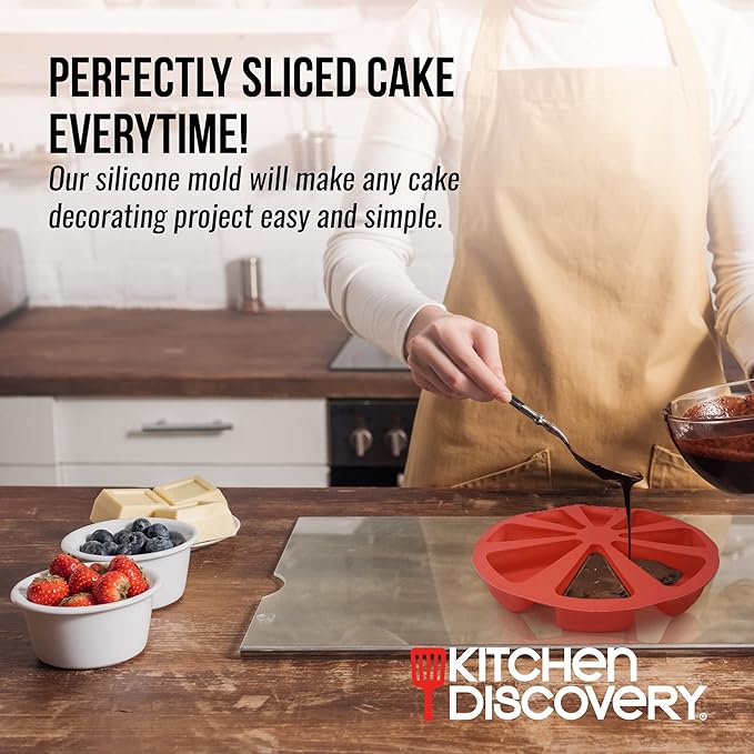 Kitchen Discovery Silicone Scone and Cake Slice Mould Triangle Non Stick Mini Scone Pans for Baking, 8 Cavity Pizza Cake Mold, Cornbread Pan and Slice Cake Mold For Baking