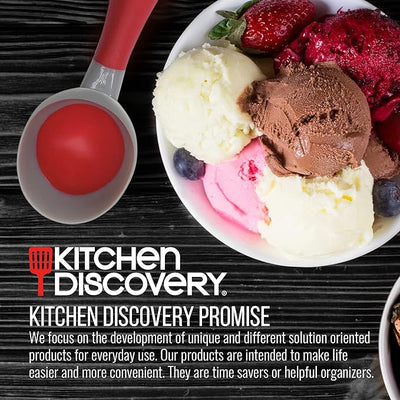 Kitchen Discovery – EZ Release Scoop – Anti-Freeze, Nonstick Ice Cream and Meatball Scoop with Flexible Base – Just Press to Eject – Red