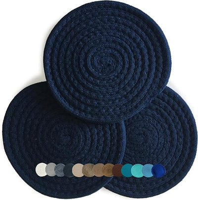 8" 100% Cotton Trivets-Set of 3-Navy Blazer