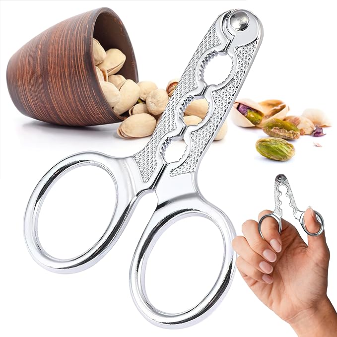 No Crush Pistachio Cracker – Kitchen Discovery – Easy to Use Nutcracker Tool for Small Nuts and Seeds – 3 Size Holes for Splitting Pistachios, Sunflower Seeds, Pumpkin Seeds, and Peanuts