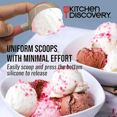 Kitchen Discovery – EZ Release Scoop – Anti-Freeze, Nonstick Ice Cream and Meatball Scoop with Flexible Base – Just Press to Eject – Red