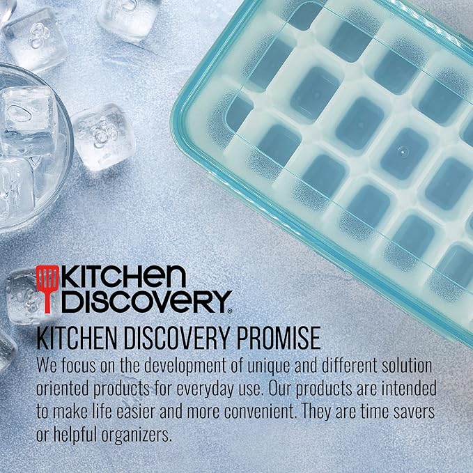 Covered Ice Tray – Kitchen Discovery – Ice Cube Tray with Lid for No Spill Filling and Odor Free Storage