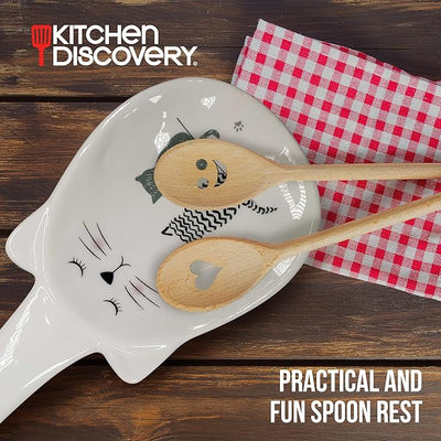 Cute Cat Spoon Rest – Adds Purr-sonality to Your Kitchen with Charming Kitty Art – Unique Ceramic Spoon Holder for Anyone Who Loves Cat Kitchen Accessories